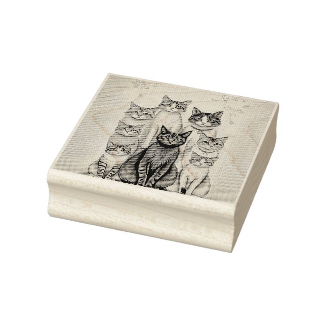 Vintage-Inspired Cat Family Portrait Rubber Stamp (Stamp)