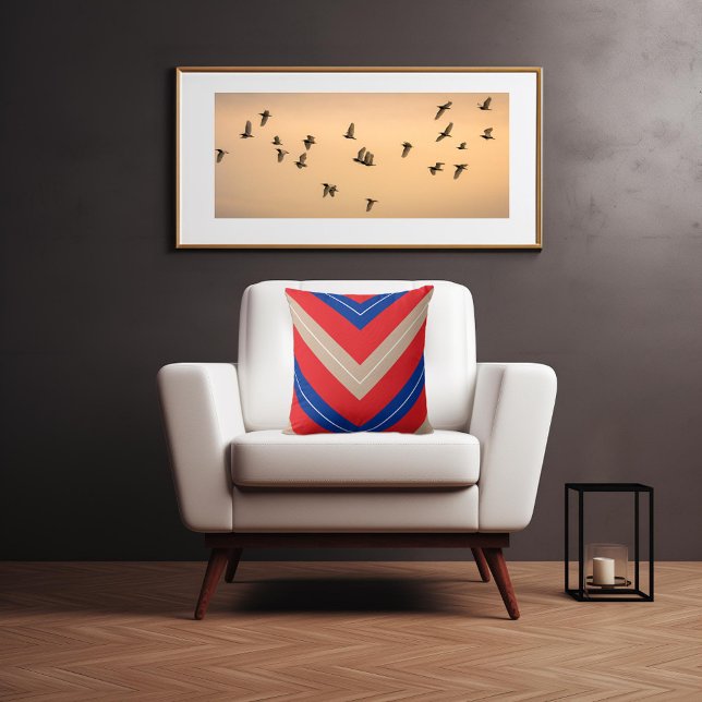 Vintage Inspired Chevron Red Beige Navy Cushion (Creator Uploaded)