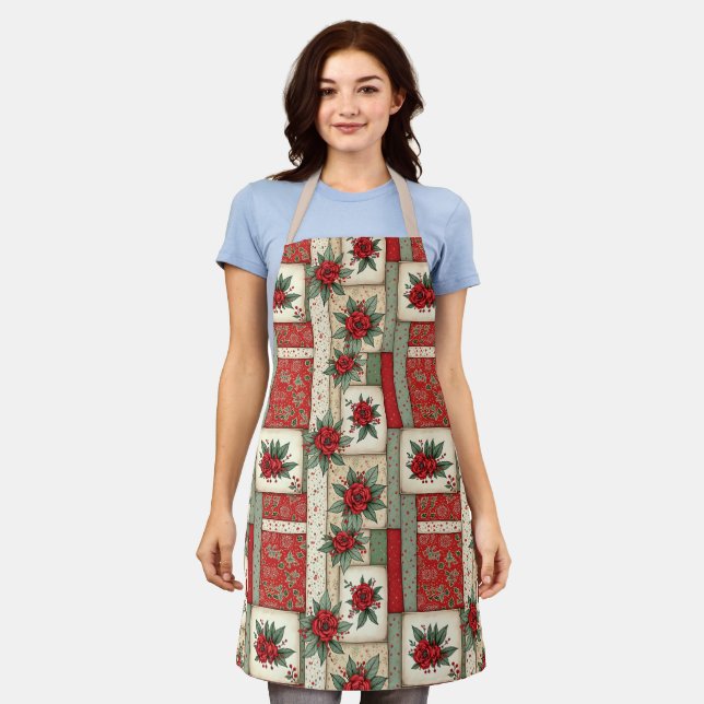 Vintage Inspired Christmas Floral Quilt Pattern  Apron (Worn)