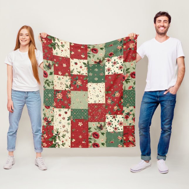 Vintage Inspired Christmas Themed Quilt Pattern Fleece Blanket (In Situ)