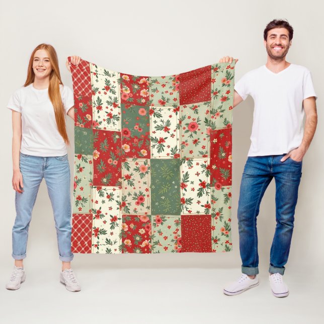 Vintage Inspired Christmas Themed Quilt Pattern Fleece Blanket (In Situ)