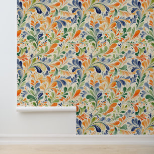 Vintage-Inspired Colourful Paisley Leaf Pattern (4 Wallpaper