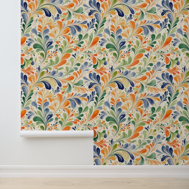 Vintage-Inspired Colourful Paisley Leaf Pattern (4 Wallpaper (Application)