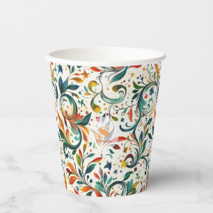 Vintage-Inspired Colourful Paisley Leaf Pattern Paper Cups
