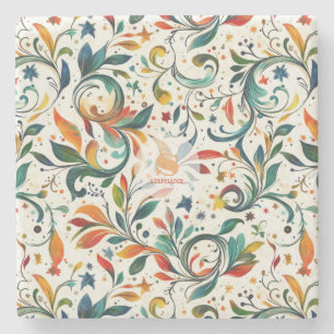 Vintage-Inspired Colourful Paisley Leaf Pattern Stone Coaster
