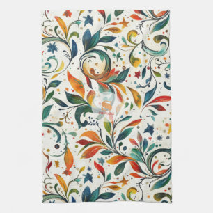 Vintage-Inspired Colourful Paisley Leaf Pattern Tea Towel