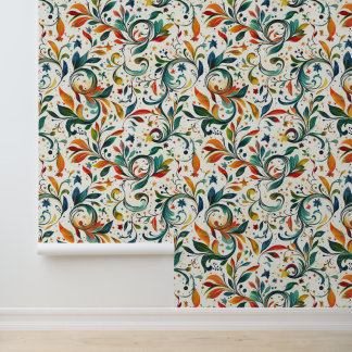 Vintage-Inspired Colourful Paisley Leaf Pattern Wallpaper