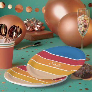 Vintage-Inspired Colourful Stripes Design  Paper Plate