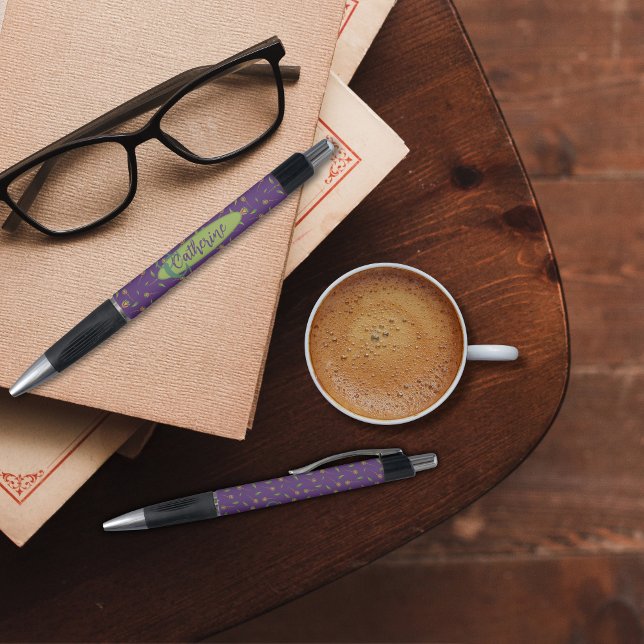 Vintage Inspired Elegant Floral Personalized Pen (Elegant Vintage Inspired Purple and Green Floral Personalised pen.)