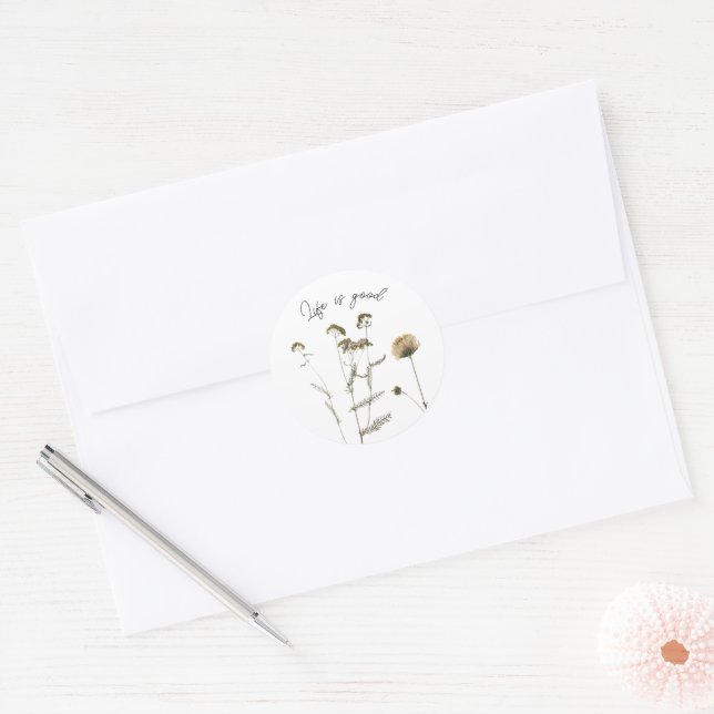 Vintage-inspired floral art classic round sticker (Envelope)