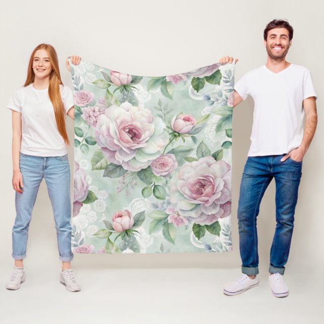 Vintage Inspired Floral Pattern Fleece Blanket (In Situ)