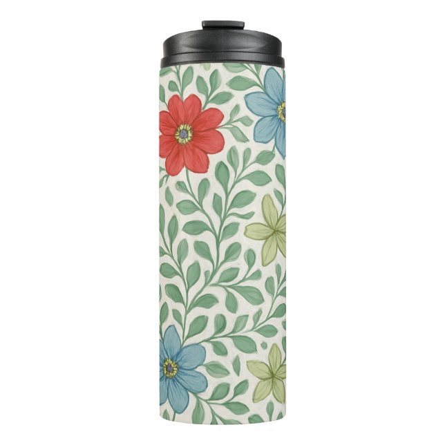 Vintage-Inspired Floral Vine Pattern Thermal Tumbler (Front)