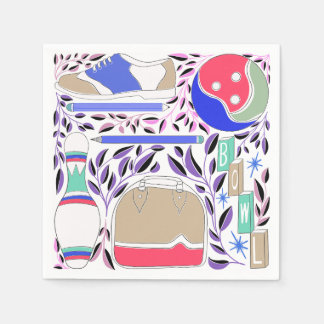 Vintage Inspired Folk Art Bowling Pin and Bag Napkin