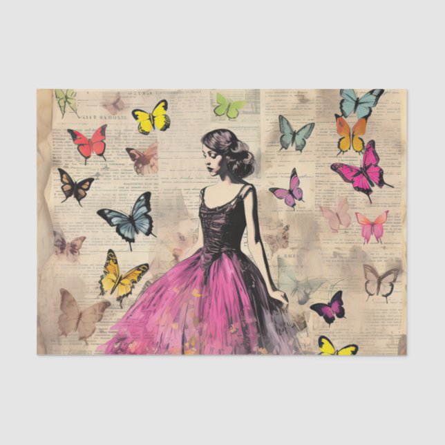 Vintage Inspired Girl and Butterflies Tissue Paper (Front)