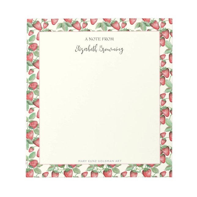 Vintage Inspired Hand-Drawn Elegant Strawberry Notepad (Front)