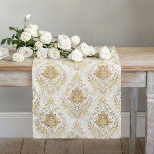 Vintage-Inspired Ivory Beige Watercolor Damasks Long Table Runner
