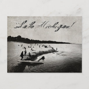 Vintage Inspired Lake Michigan Beach Postcard