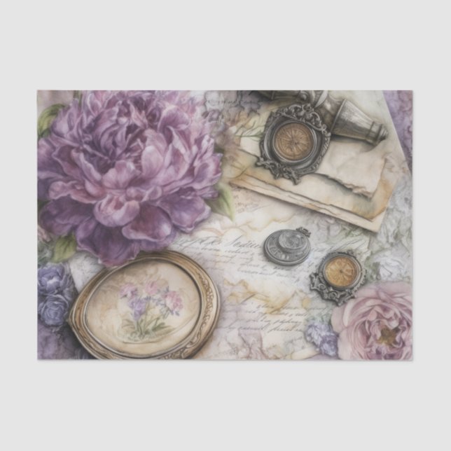 Vintage Inspired Lavender Peonies Tissue Paper (Front)