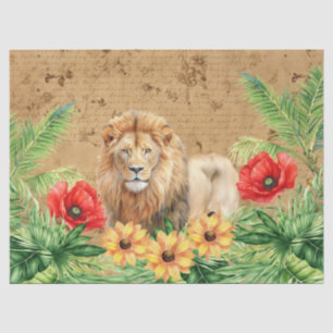 Vintage Inspired Lion & Red Poppies Decoupage Tissue Paper