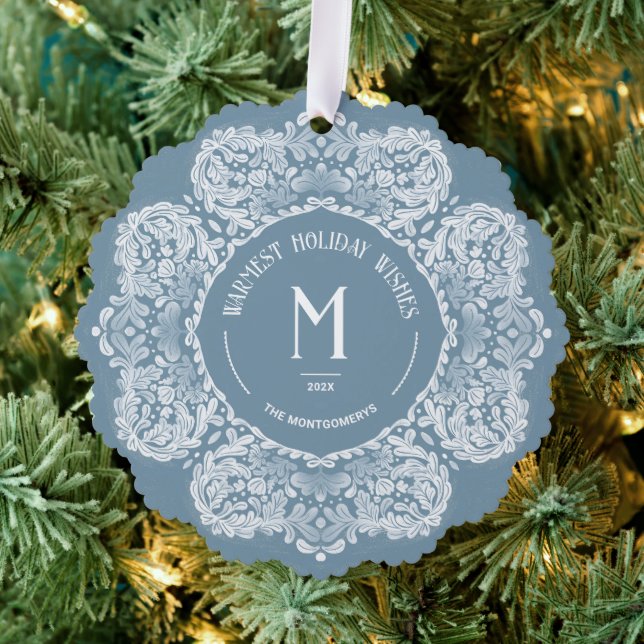 Vintage Inspired Monogram Holiday Card Ornament (Insitu (Tree))