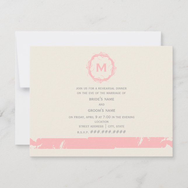 Vintage Inspired Monogram Rehearsal Dinner - Pink Invitation (Front)