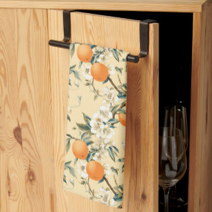 Vintage-Inspired Orange Grove Floral Patterned Tea Towel