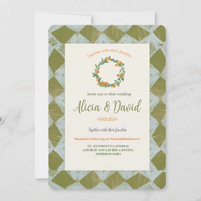  Vintage-Inspired Orange Wedding Invitation (Front)