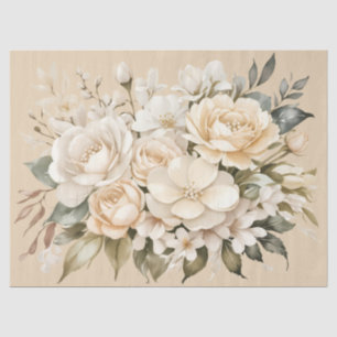 Vintage Inspired Pastel Beige Floral Decoupage Tissue Paper