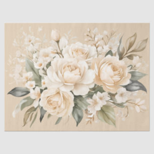 Vintage Inspired Pastel Beige Floral Decoupage Tissue Paper