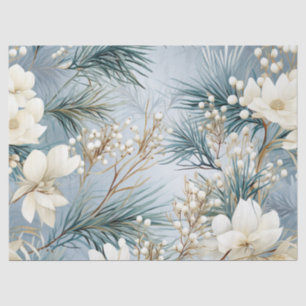 Vintage Inspired Pastel Winter Blue Floral Tissue Paper