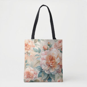 Vintage Inspired Peach Tone Floral Watercolor  Tote Bag