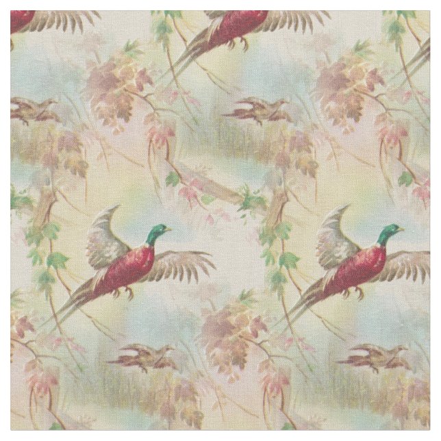 Vintage Inspired Pheasant Bird Fabric Print (Close Up)