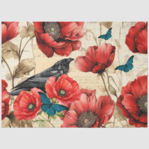 Vintage Inspired Red Poppies & A Black Raven Tissue Paper