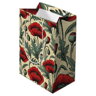 Vintage-Inspired Red Poppies Pattern Medium Gift Bag