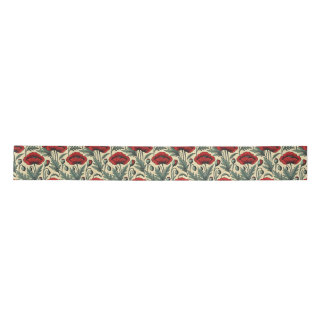 Vintage-Inspired Red Poppies Pattern  Satin Ribbon