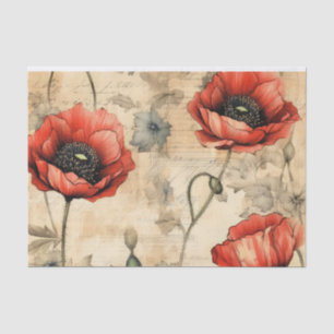Vintage Inspired Red Poppies Tissue Paper