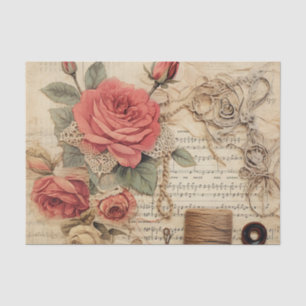 Vintage Inspired Red Rose & String Tissue Paper