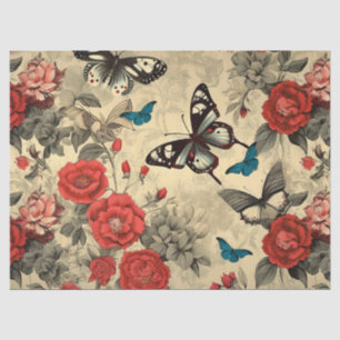 Vintage Inspired  Red Roses & Butterflies Tissue Paper