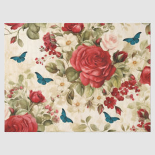 Vintage Inspired  Red Roses & Butterflies Tissue Paper