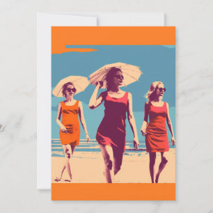 Vintage inspired, retro beach scene invitation