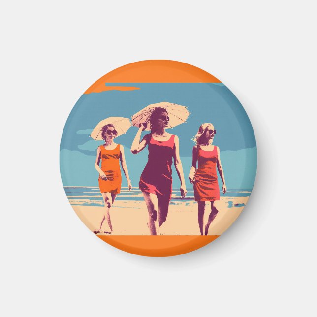 Vintage inspired, retro beach scene magnet (Front)