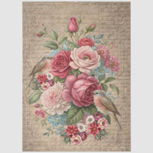 Vintage Inspired Romantic Floral Birds Decoupage Tissue Paper