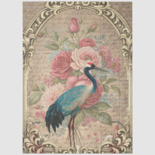 Vintage Inspired Romantic Floral Crane Decoupage Tissue Paper