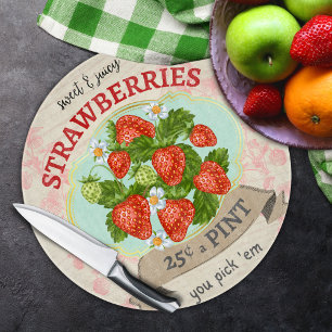 Vintage Inspired Strawberry Round Cutting Board