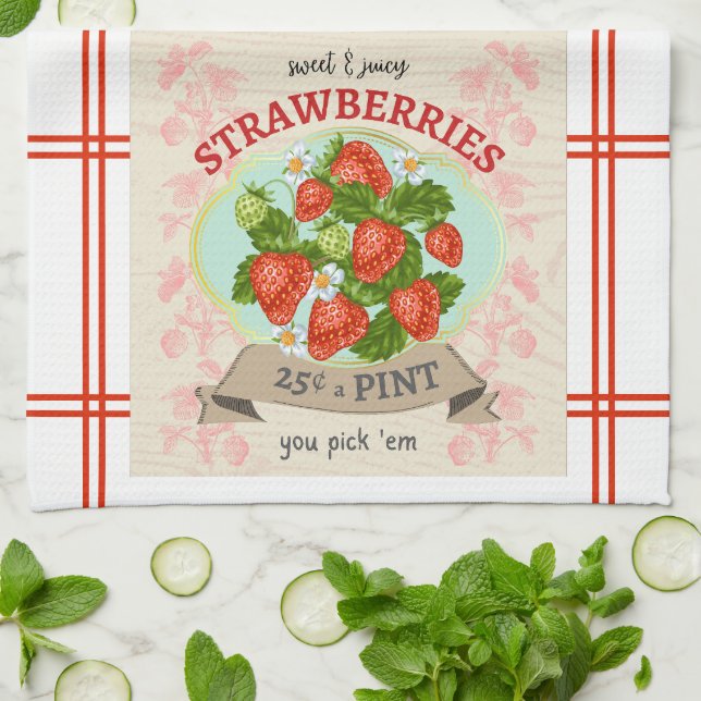 Vintage Inspired Strawberry Tea Towel (Folded)