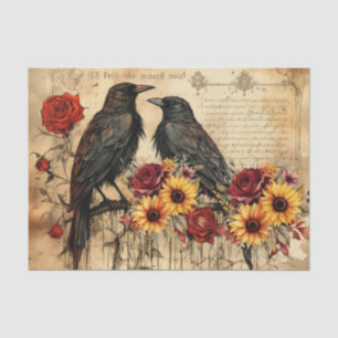 Vintage Inspired Sunflowers Red Roses Raven Tissue Paper