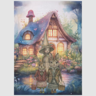 Vintage Inspired Whimsical Girl, Rabbit & Cottage Tissue Paper