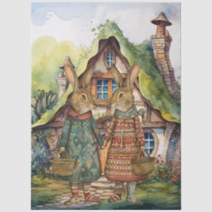 Vintage Inspired Whimsical Rabbits & Cottage Tissue Paper