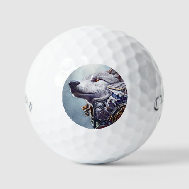 Vintage-Inspired Wolf Head Art - Nostalgic Golf Balls (Front)