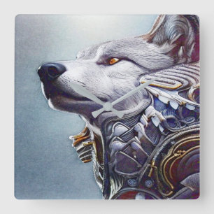 Vintage-Inspired Wolf Head Art - Nostalgic Square Wall Clock